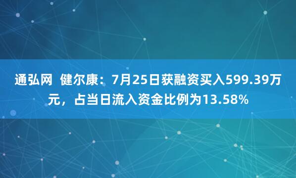 通弘网  健尔康：7月25日获融资买入599.39万元，占当日流入资金比例为13.58%